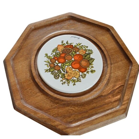 Vintage Mid Century 70s Goodwood Octagon Cheese Tray With Glass Cloche Cottageco - Picture 3 of 11
